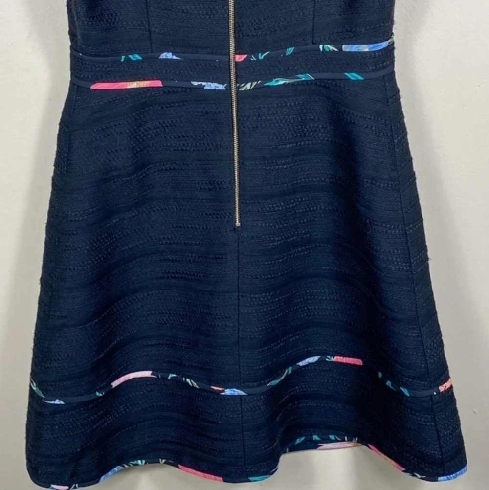 KATE SPADE New York Floral Blossom Trim Tweed Black Dress Women's Size 0 LBD EUC